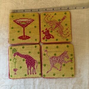 Rare NWT Lilly Pulitzer Party Animals Set of 4 NeedlePoint Coasters
